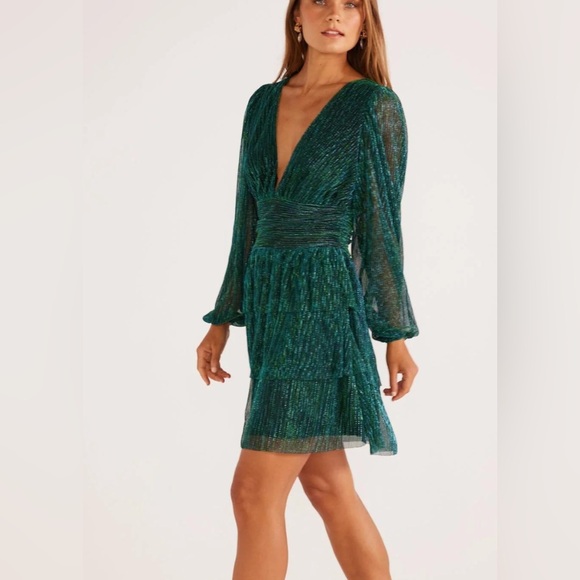 MINKPINK- ASTRID MINI DRESS - EMERALD size small - Picture 2 of 3